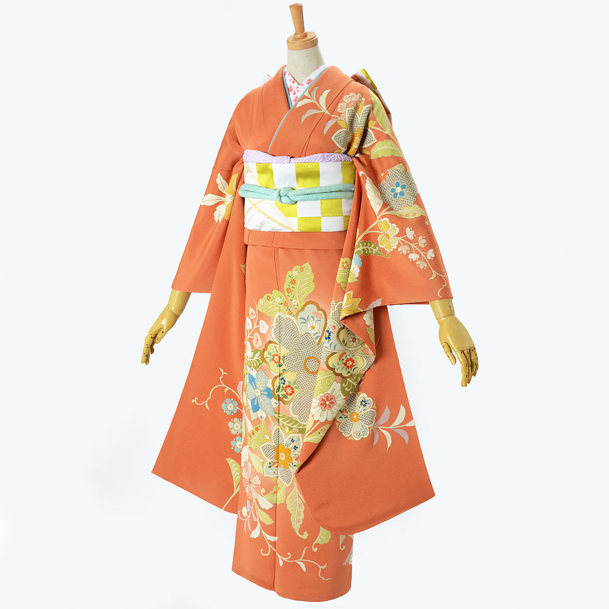 振袖：R156 【訳あり】柿色 唐花文様☆(絹)│ 振袖レンタル │ 京都