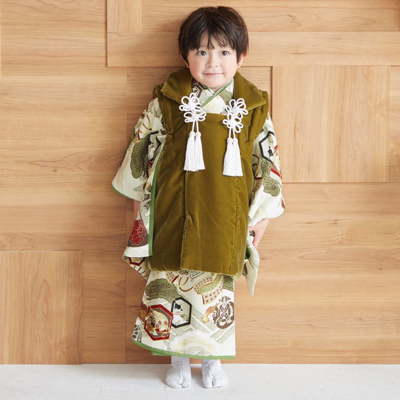 七五三被布 : 華徒然 K169 【訳あり】【三歳男児被布】ヒワ茶×薄黄緑