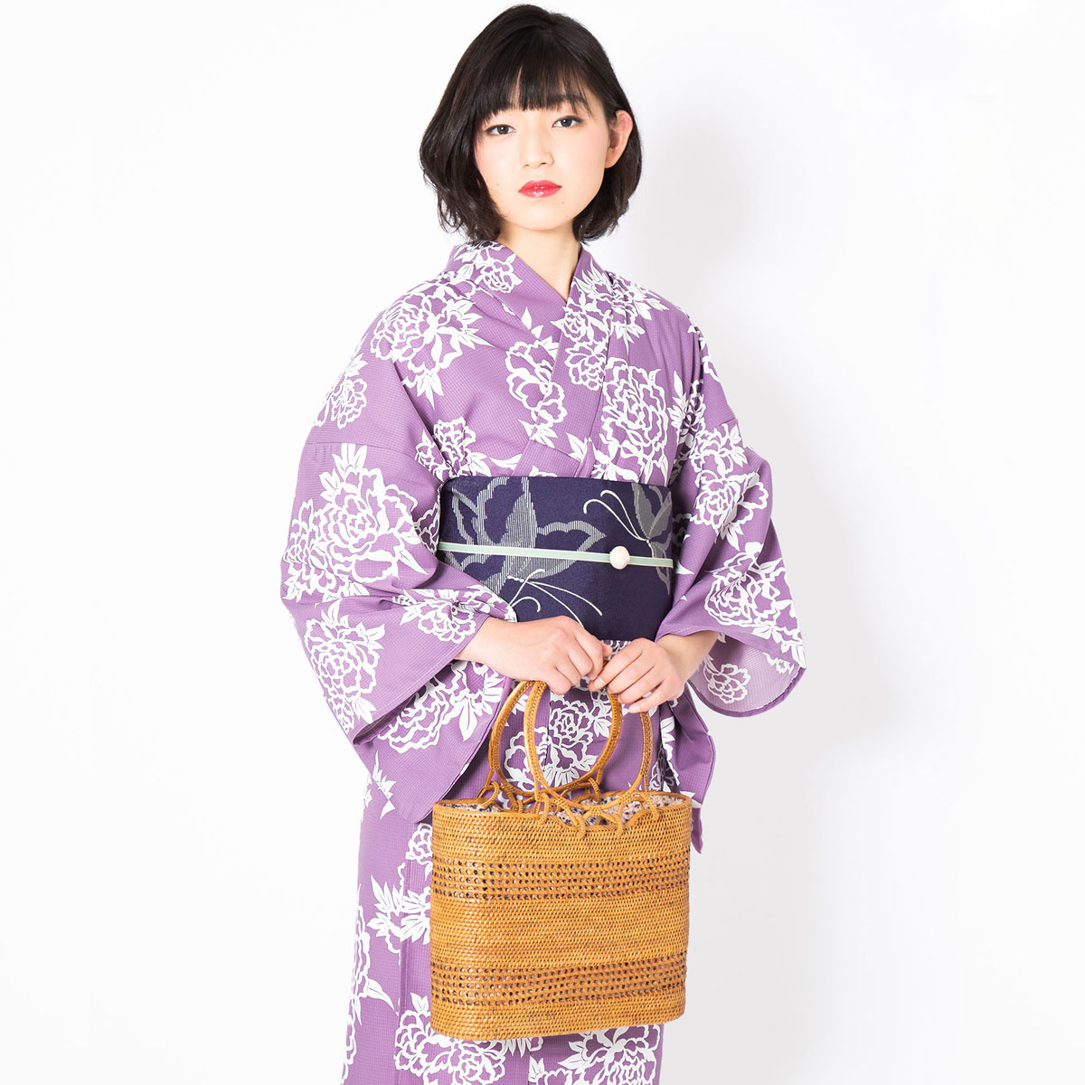 浴衣: YK033 きもの町 藤色 牡丹 | 京都着物レンタル夢館