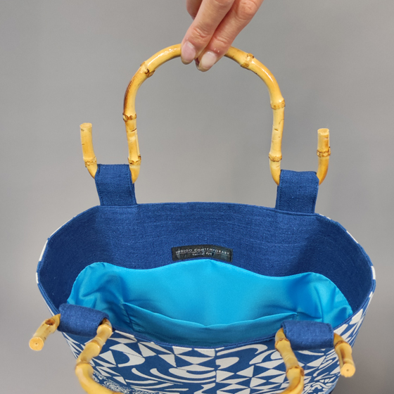 藍染めオリジナルトートバッグ 幾何学模様＆備後絣｜工房 徳元 TOKUGEN