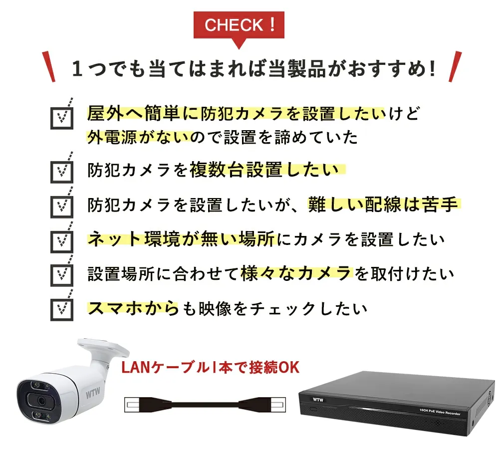 防犯カメラセット 800万画素 POE給電 WTW-NV2816EP WTW-XPR1923EAW