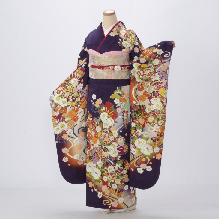 f0520013r2】【紫系】振袖 レンタル フルセット Lサイズ 【状態:A