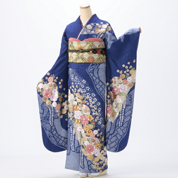f8022260】【中古】【お買い上げ】振袖 フルセット Lサイズ 青・紺系