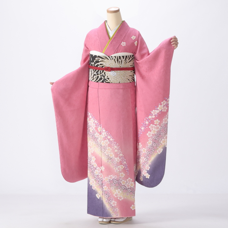 f0214116r2】【ピンク・オレンジ系】振袖 レンタル フルセット Mサイズ