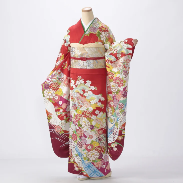 f8024084】【赤・ワイン系】振袖 販売 フルセット LLサイズ 【新品