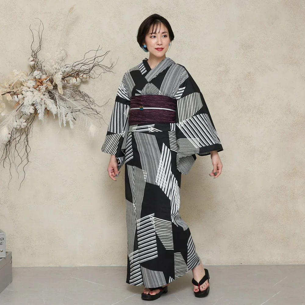 y2312601】浴衣 レディース 兵児帯 2点セット 古典柄 人気のモノトーン