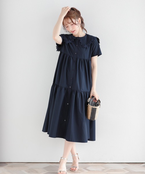Fit more（フィットモア） ワンピース フラワーレース襟ティアード