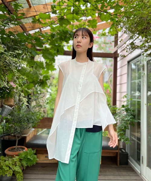 慈雨 センソユニコ アシンメトリーブラウス 変形 花柄 刺繍 ゆったり L