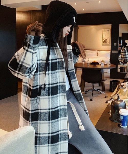 美品】BOB ボンディング 大きいサイズ フーデットコート チェック