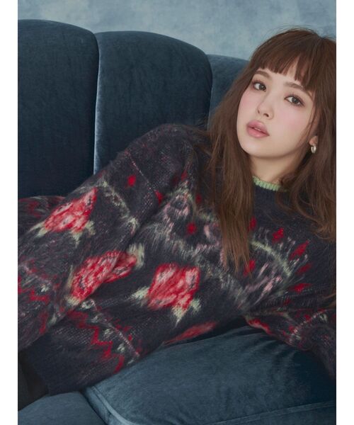 CALNAMUR（カルナムール） ニット セーター ローズ＆リボンジャガード