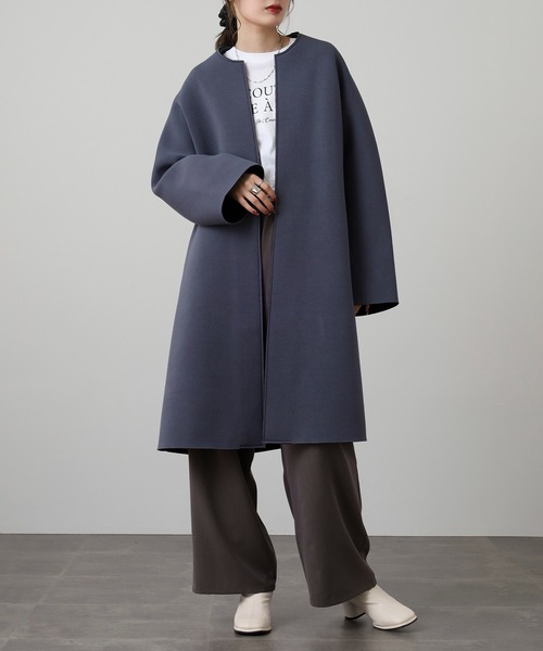 FUNALIVE（ファンアライブ） ノーカラーコート コート ボンディング