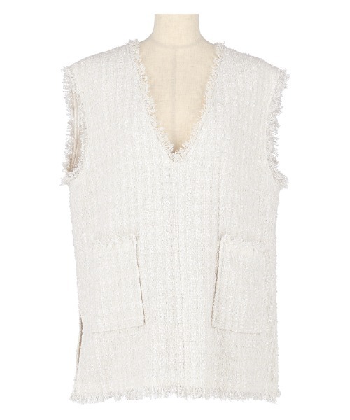 coca（コカ） ベスト ツイードフリンジVネックベスト レディース