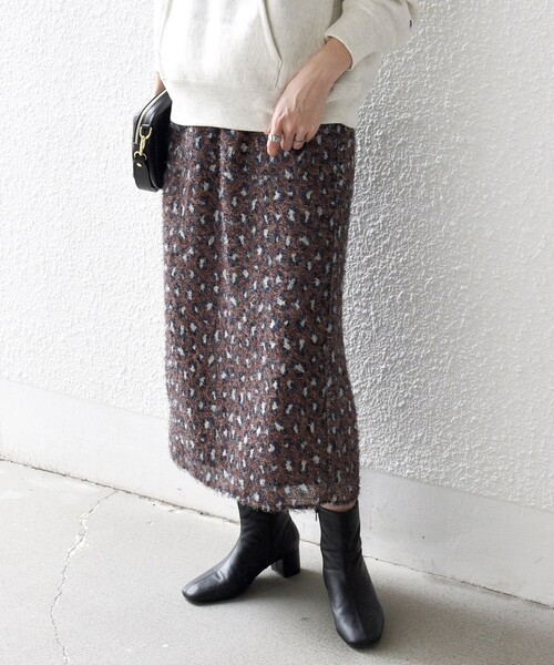 SHIPS any スカート any:「手洗い可能」レオパード ジャカード Iライン