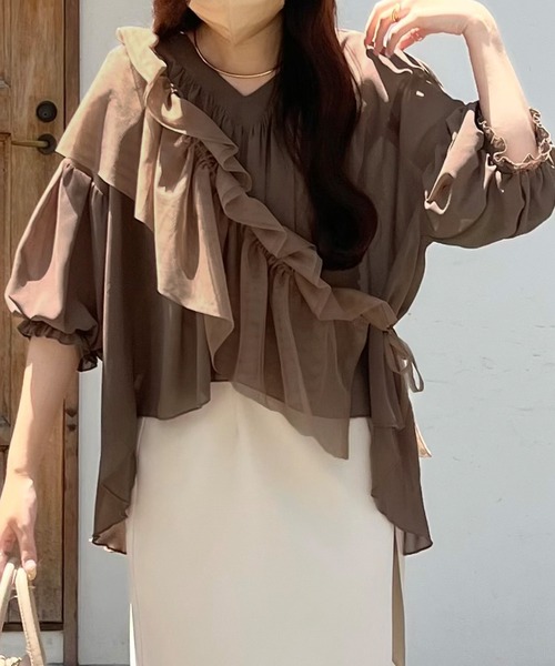 JUNOAH（ジュノア） ブラウス シャツ 「2点セット」チュール付け襟付き