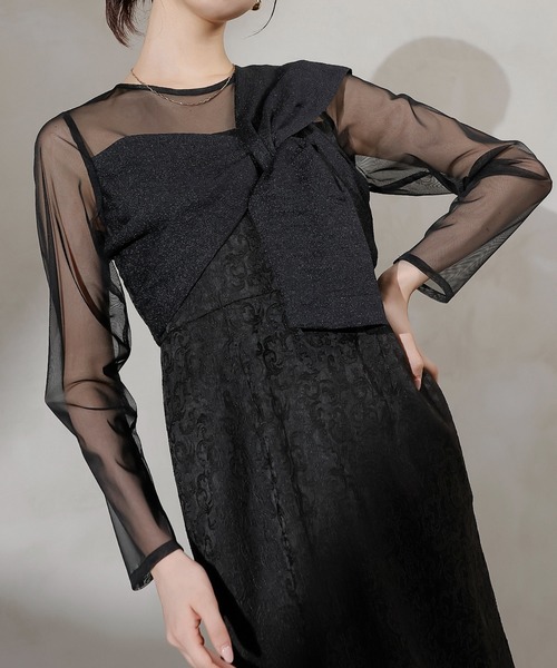 Kana ドレス フラワー ジャガード ノットデザイン Iライン