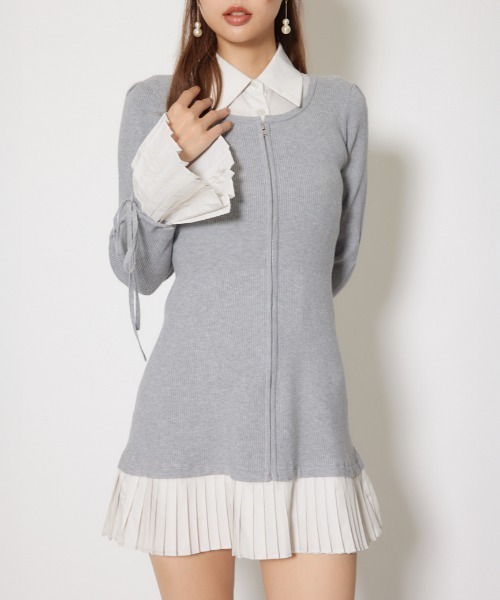 rienda（リエンダ） ワンピース レイヤードパターンシャツニットミニ