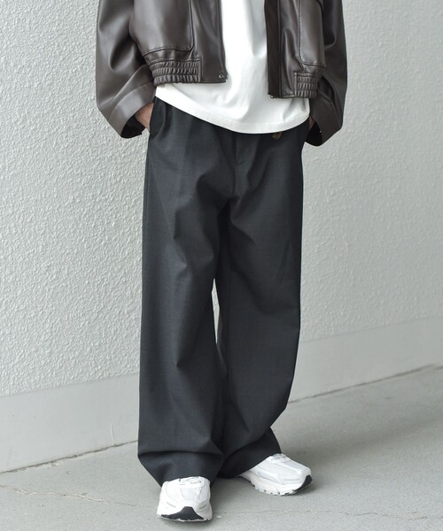 SHIPS any スラックス any: ウール混 ハイライズ セミフレア ワイド