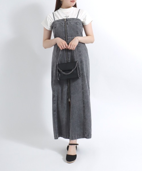 LAZYSLAY デニムチャームワンピ グレー ジャンパースカート 新品未使用