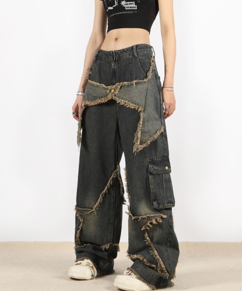 mushwear（マッシュウェア） ジーンズ スターカット ダメージワイド