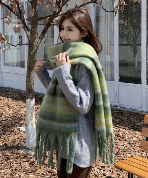 Sibra（シブラ） マフラー ストール ウール風チェック柄大判マフラー