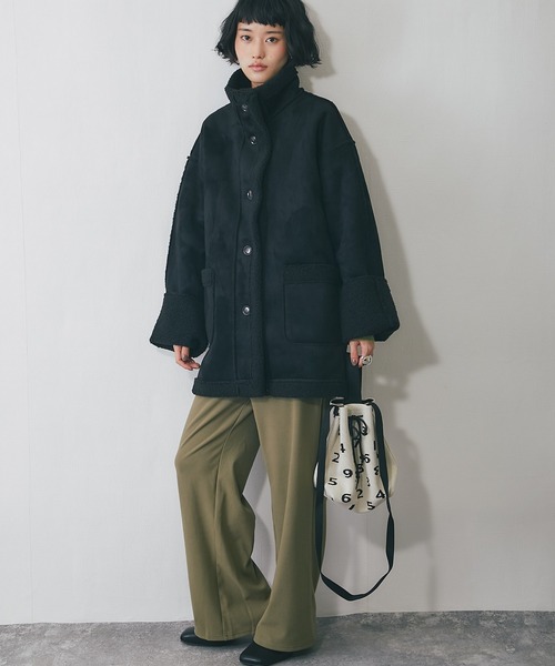 ムートンコート ボアコート フェイクムートンスタンドコート