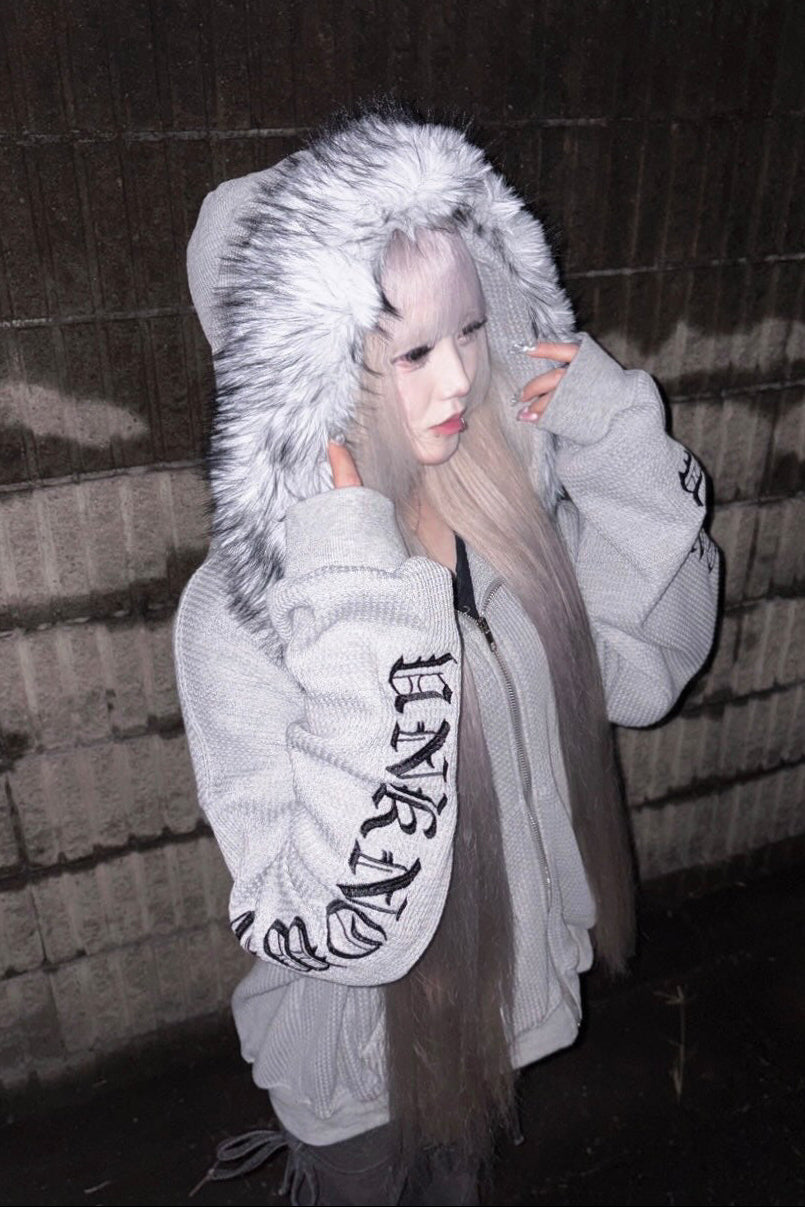 Ash fur waffle hoodie ZC30081