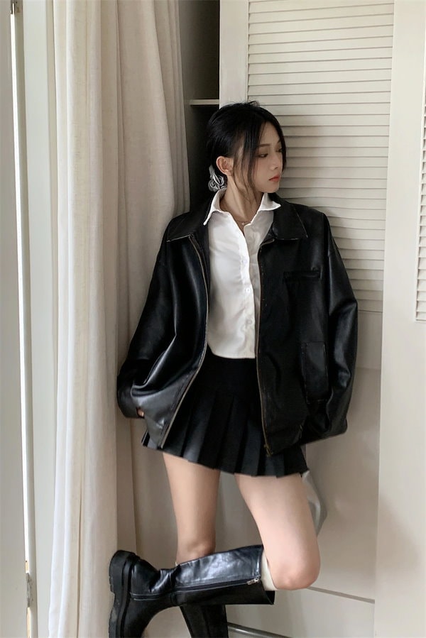 Qoo10] 2カラー 上下セット レザージャケット