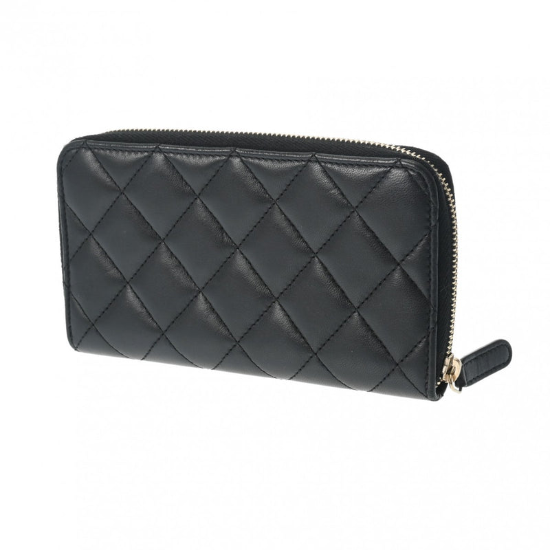 シャネルラウンドファスナー財布 ロゴプレート 42976 ブラック