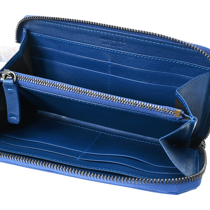 ジミーチュウ ロゴ ラウンドファスナー ブルー レディース レザー 長