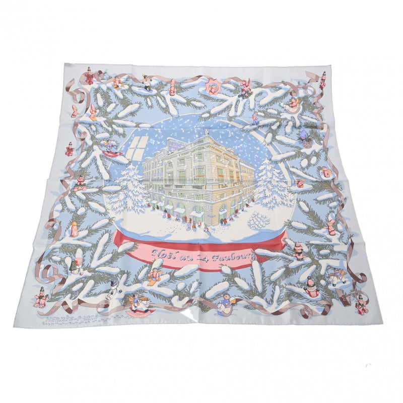 エルメスカレ90 NOEL AU 24 FAUBOURG ライトブルー レディース シルク