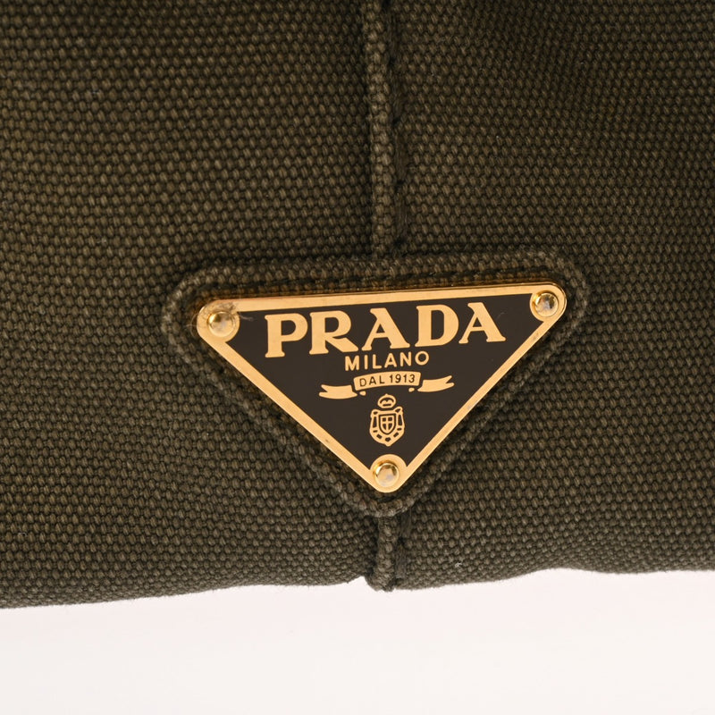 プラダカナパ 2WAY トートバッグ カーキ レディース キャンバス