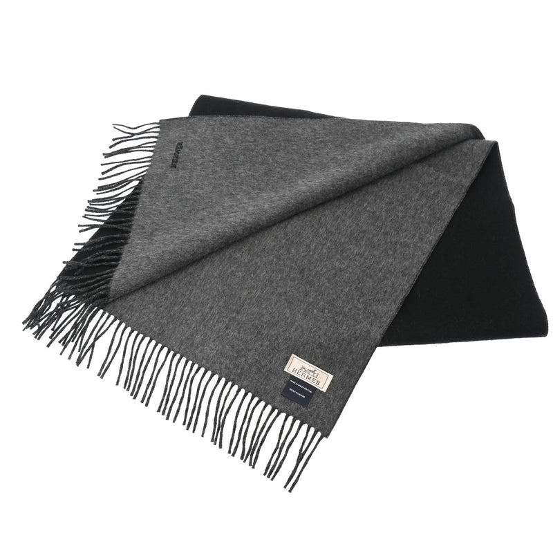 エルメスマフラー レクトヴェルソ リバーシブル 黒/フランネルグレー