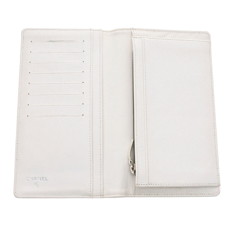 シャネルカメリア 長財布 白 レディース レザー 二つ折り財布 CHANEL