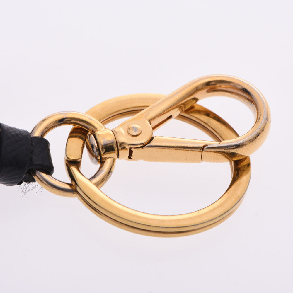 プラダハート バッグチャーム 黒 ゴールド金具 レディース