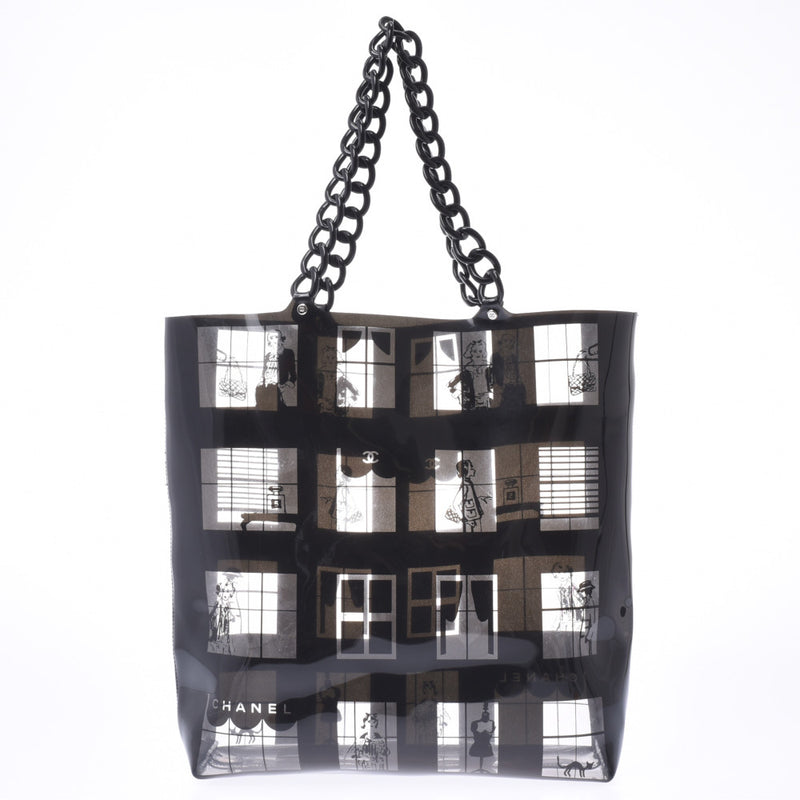 シャネルウィンドウズライン プラチェーントート 黒/クリア レディース