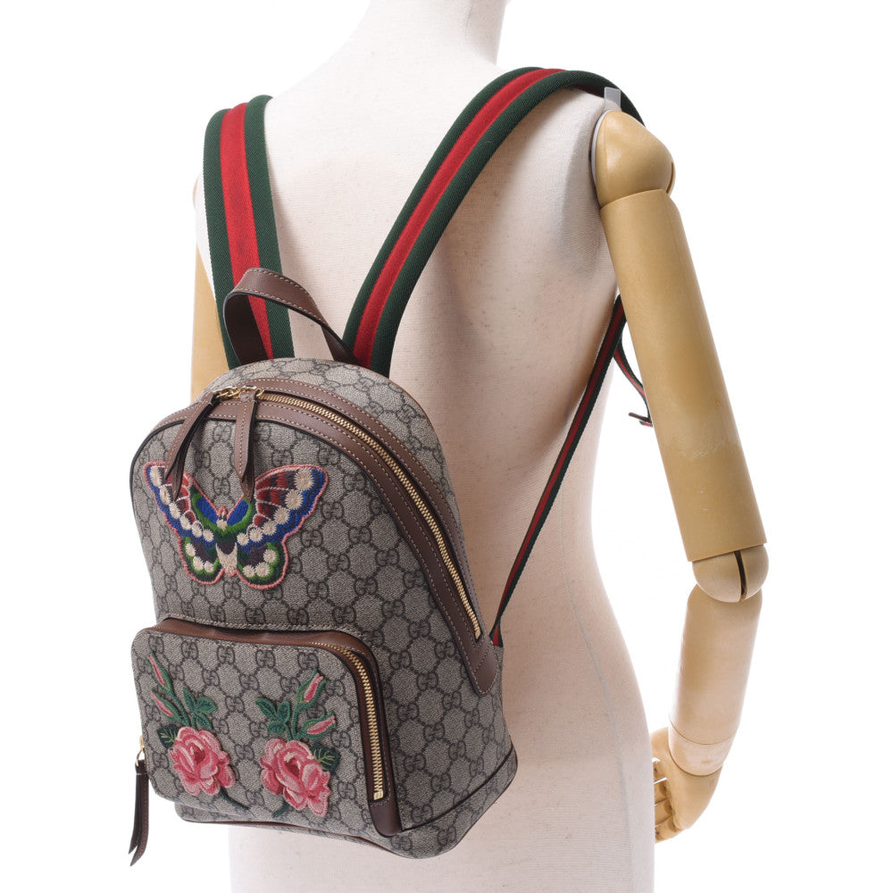 グッチGGスプリーム バックパック 蝶 フラワー 日本限定 グレージュ系
