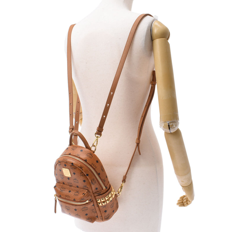 エムシーエムバックパックミニ スタッズ コニャック レディース カーフ