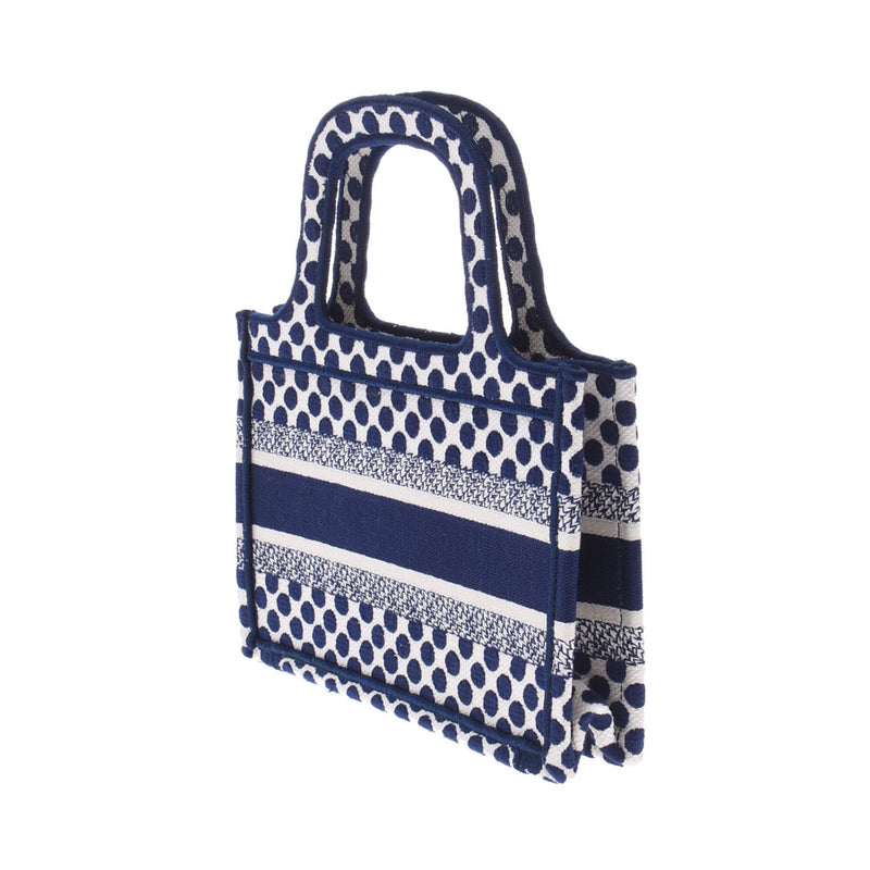 クリスチャンディオールブックトートバッグ ミニ ドット柄 青/白