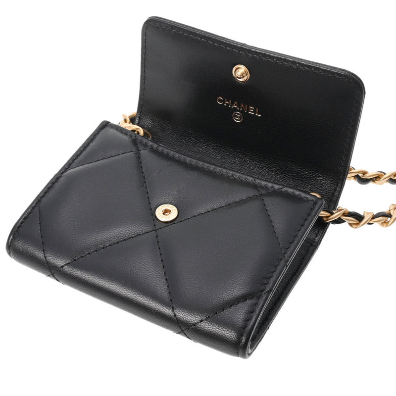 シャネルミニチェーンウォレット 19 14143 ブラック ゴールド金具