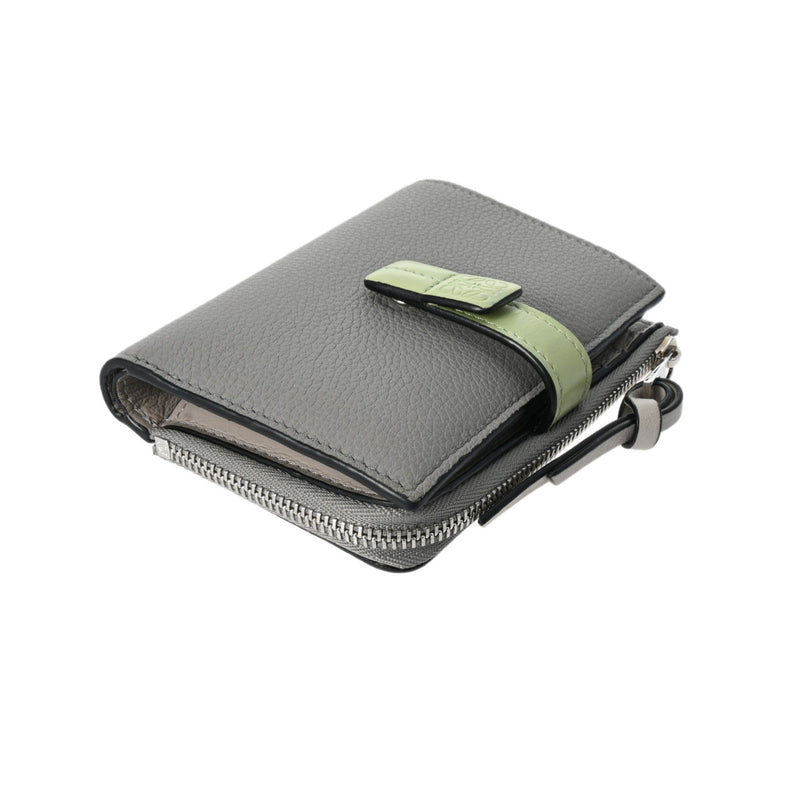 ロエベスリムジップ バイフォールドウォレット グレー/グリーン