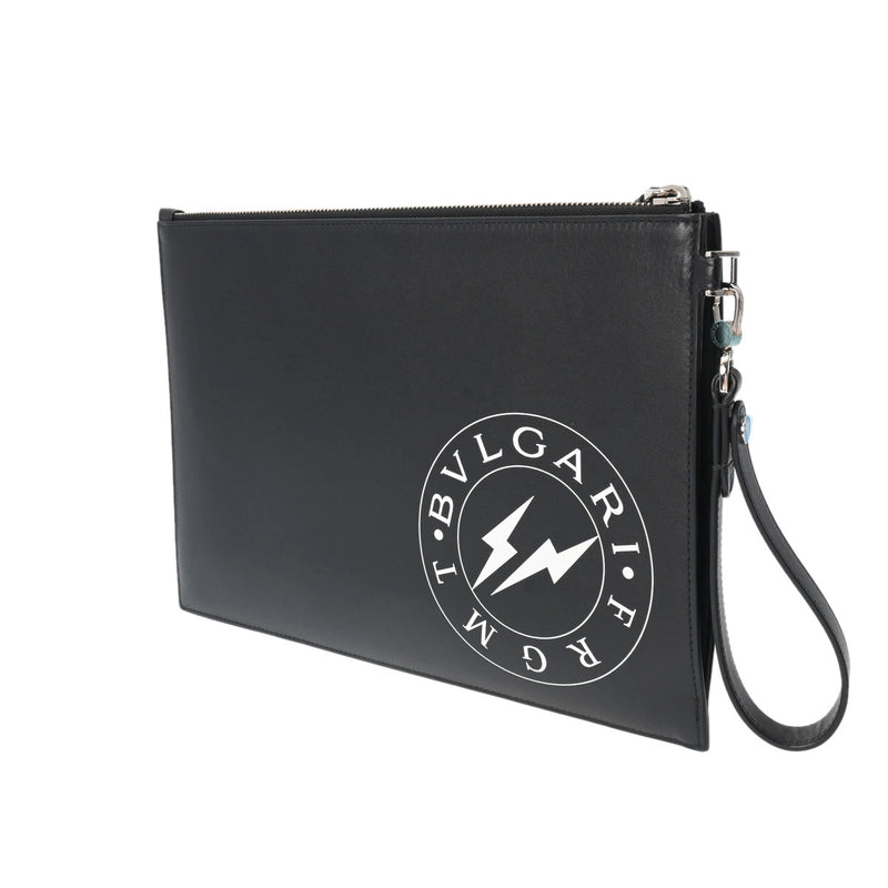 ブルガリフラグメントコラボ 黒 シルバー金具 メンズ カーフ クラッチ