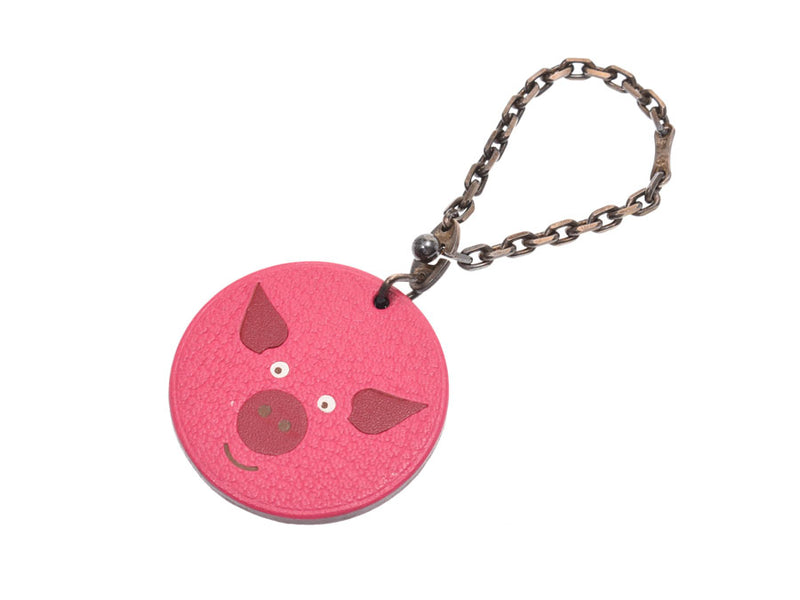 エルメスブタモチーフ ピンク ユニセックス レザー キーホルダー