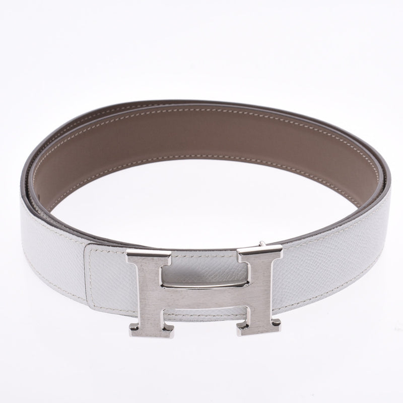 エルメスHベルト 95cm リバーシブル 白/エトゥープ シルバー金具 T刻印