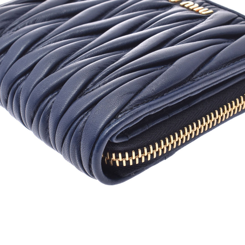 ミュウミュウマテラッセ コンパクトラウンドファスナー財布 ネイビー
