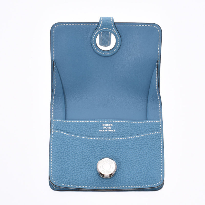 Hermes Donna Coin Purse Blue Jean silver hardware oval coin case