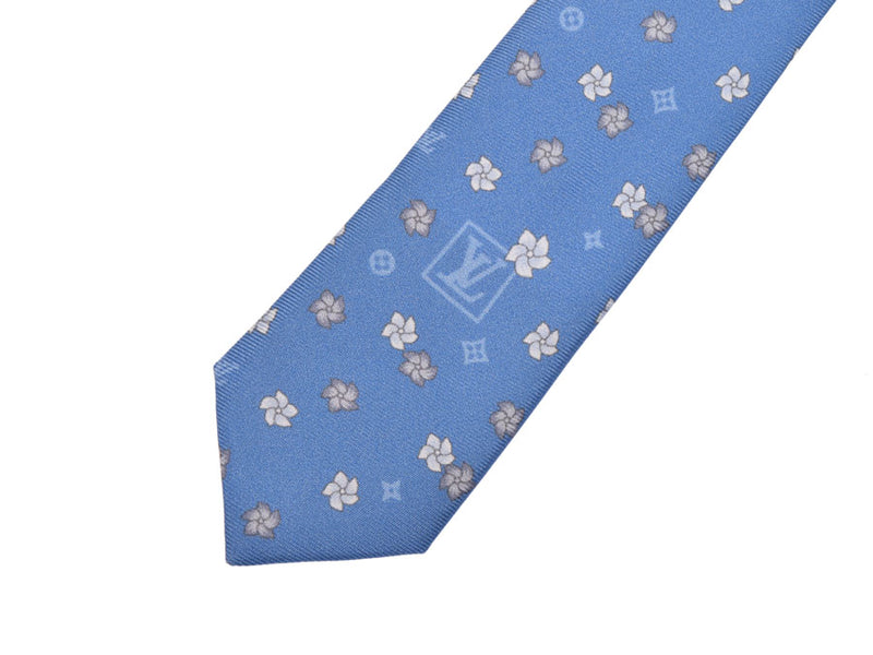 中古 ルイヴィトン ネクタイ クラヴァット LV ブルー系 シルク100