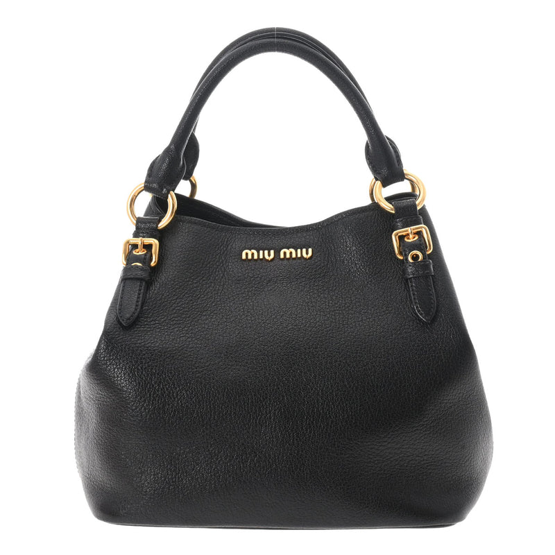 ミュウミュウマドラス 2WAYハンドバッグ ブラック ゴールド金具