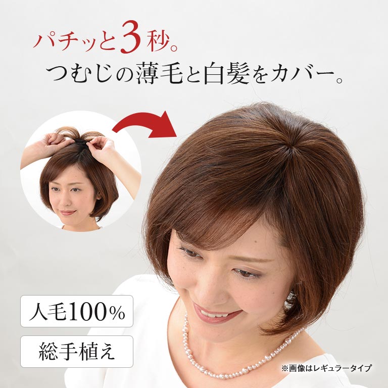 人毛100%ミニつむじヘアピース レギュラー 【通常】｜nihonchokuhan