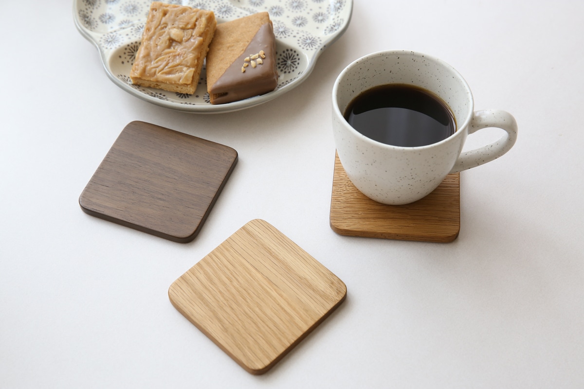 木製コースター2枚セット 国産家具 大川家具 無垢材 手作り 茶托