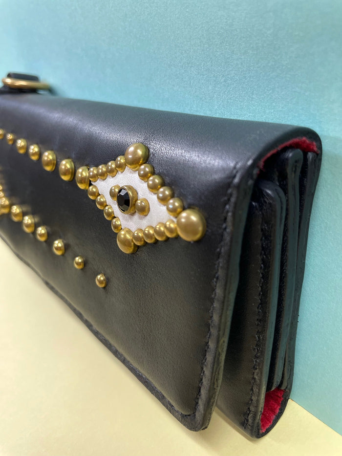 Leather Studs Long Wallet 